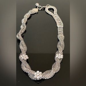 Broad Braided Necklace with White Stoned